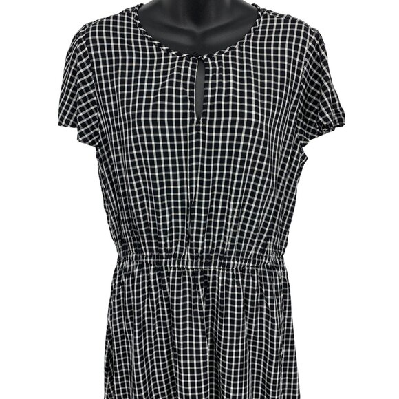 Old Navy Women Dress Size Medium M Black White Check Shift Flutter Keyhole New - Picture 2 of 8